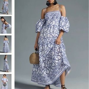 Anthropologie xs blue and white eyelet dress